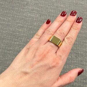 Gold Square Unisex Yellow Ring Black Diamond Signet Ring Size 7 9 11